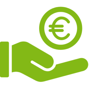 Pictogramme d'une main qui tient le symbole euro